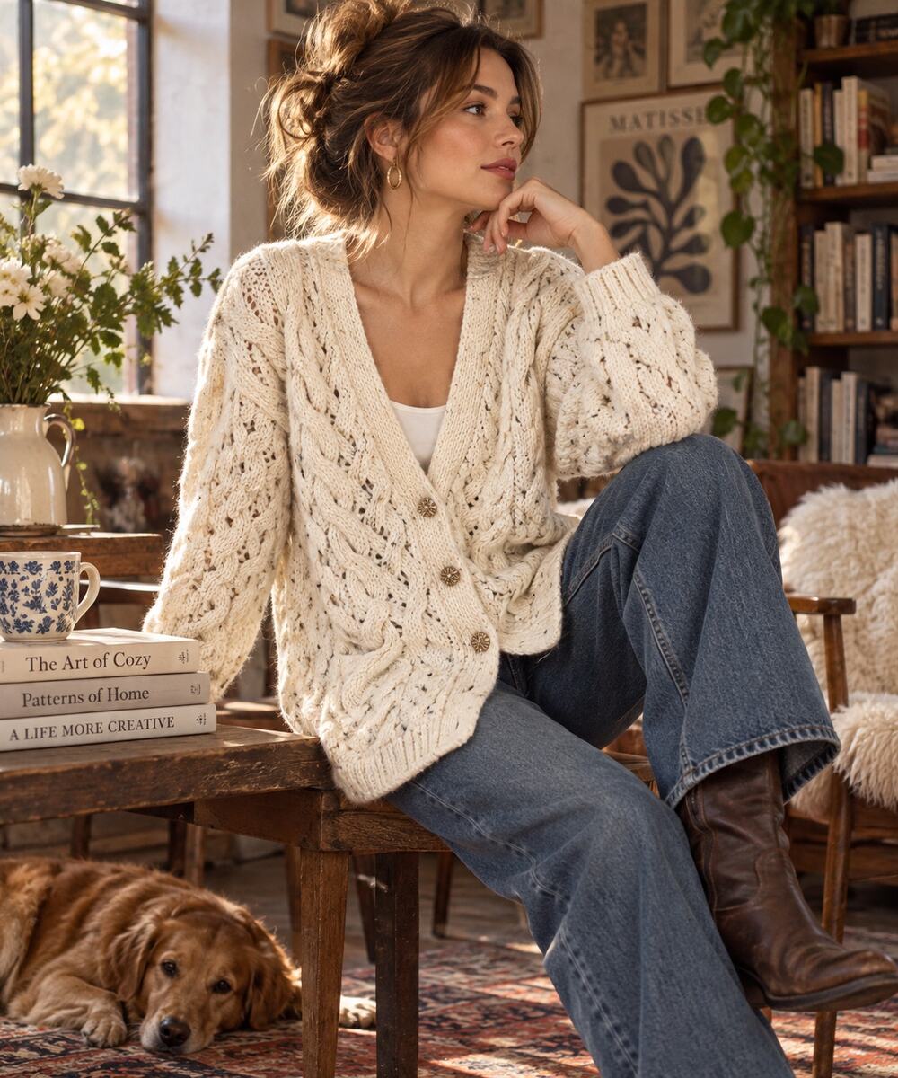 Vtg 80s Evan Picone Hand Knit Cable Cardigan Sz S Chunky Cream Fisherman Sweater